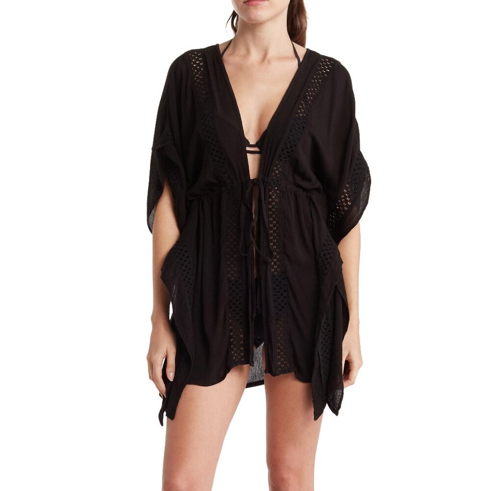 Elan Crochet Cover-Up Tunic, black, small